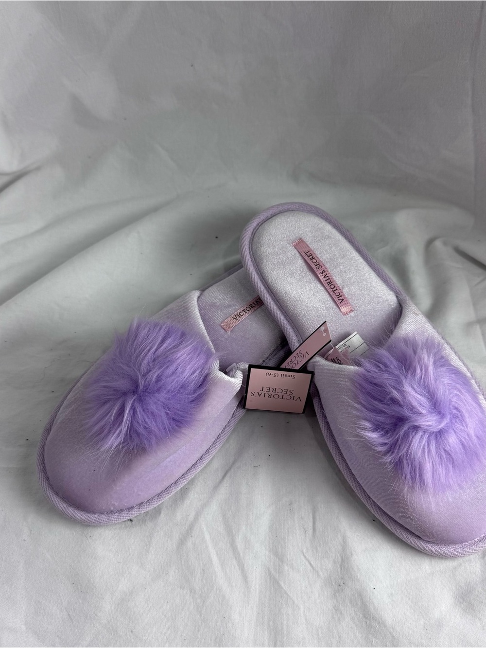 Victoria's Secret Lavender Plush Pom Pom Slippers